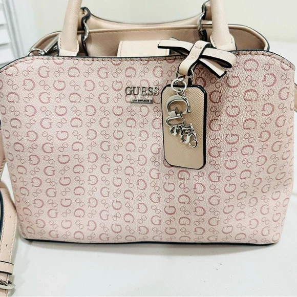 GUESS Light Pink Logo‎ Satchel Handbag W/ Removable Crossbody Strap Faux Leather - Picture 10 of 12